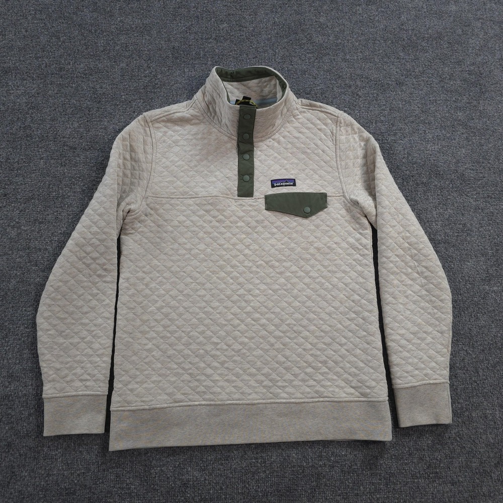 Patagonia Jacket Womens Small Beige Organic Cotton Quilt Snap-T Pullover Hiking